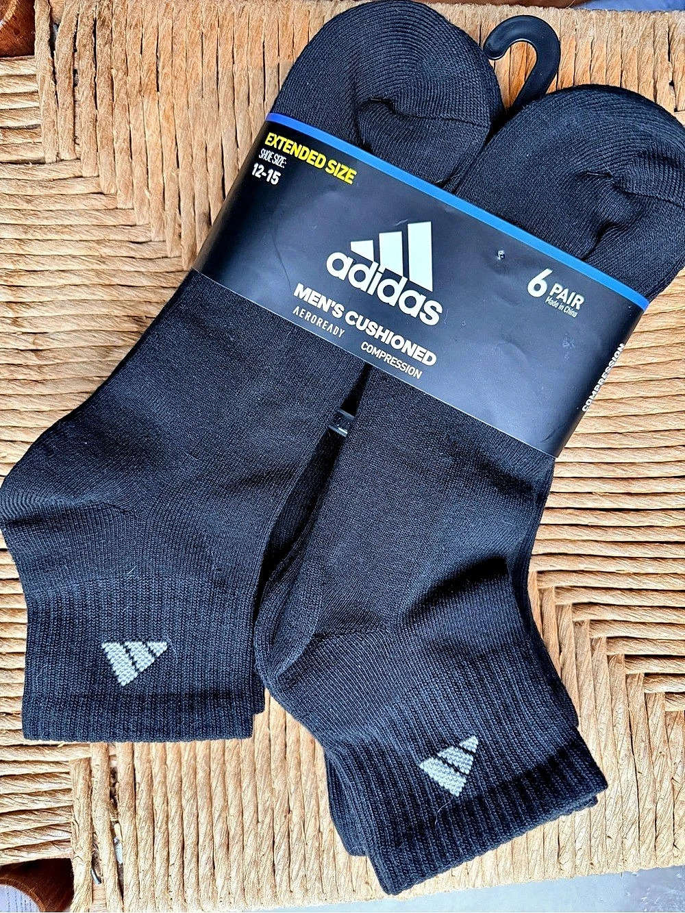adidas Men's Cushioned Aeroready Compression Socks Black Men's 12-15 NWT
